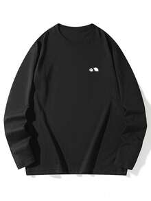Women's Fashion Autumn/Winter Loose Minimalist Versatile Letter Panda Print Long Sleeve T-Shirt - Black - View 6