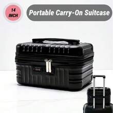 Portable Makeup Bag, Box-Shaped Mini Case With Handle And Combination Lock, Large-Capacity 14-Inch Travel Toiletry Organizer - Black - View 5