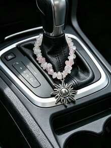 1pc Asymmetrical Crushed Stone Chain Alloy Sun Pendant Car Gear Shift Hanging Decoration Interior Car Decor Accessory - A - View 9