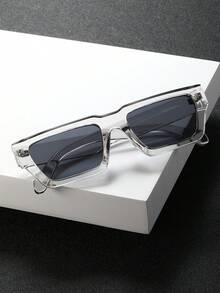 1 Pair Men's Fashion Square Sunglasses, Perfect Blend Of Modernity And Classic Style, Suitable For Driving, Outdoor Sports, Travel, Vacation, Daily Life, Fits All Face Shapes. - 1pc Transparent Gray Frame Gray Sheet - View 3