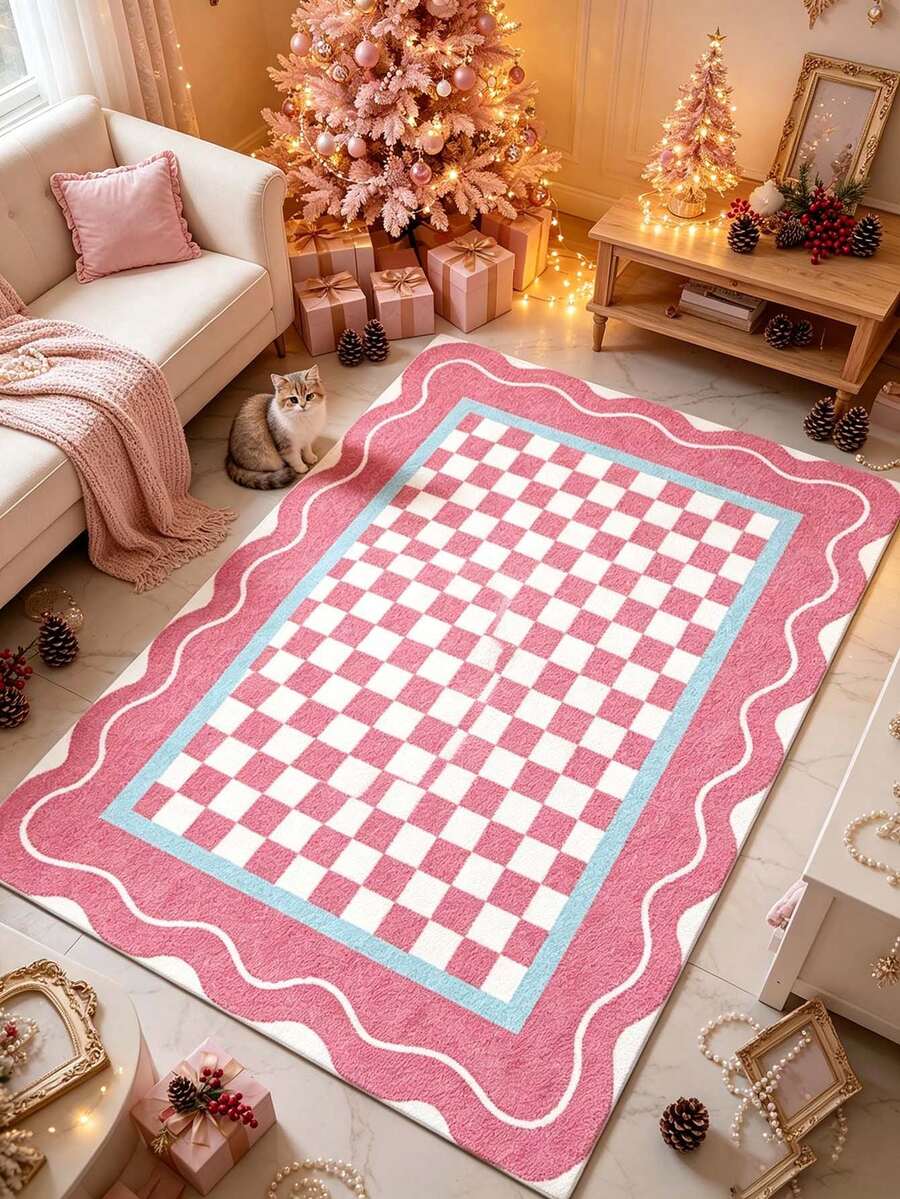 1 buah Keset Motif Kotak-kotak Merah Muda, Hadiah Natal, Keset, Karpet Kecil, Keset Selamat Datang, Karpet, Alas Lantai, Keset Luar Ruangan, Karpet Dapur, Dekorasi Rumah, Keset Pintu Depan, Karpet Area, Alas Luar Ruangan - MultiWarna - View 1