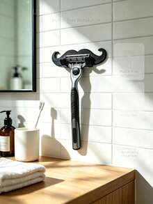 2/1pc Mustache Shaped Razor Holder, Strong Self Adhesive Wall Mount Razor Hook, Waterproof Easy Install Bathroom Shaving Organizer For Men, No Drilling Space Saving Razor Hanger, Universal Fit Most Manual Razors, Keep Razor Dry & Tidy - Multicolor - View 2
