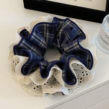 1pc Women's Deep Blue Lace Floral Embroidered Plaid Heart Soft High Elasticity Hair Scrunchie, Hair Accessory Hair Tie Hair Rope, Suitable For Daily Wear - Multicolor - View 10