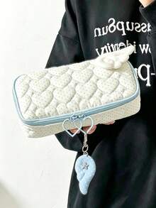 Blue Heart Polka Dot Pencil Case, Large Capacity Handbag, Portable Office Desk Storage Bag, Multi-Functional Tote Bag, Suitable For Business Travel, School And Travel, Back To School Essential Stationery Bag, Home Gift For Friends - A - View 11