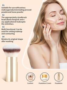 2pcs Retractable Makeup Brush With Protective Cap & Makeup Sponge Set, Dust-Proof Design, Dense Soft & Bouncy Bristles, Gentle Powder Pickup, Easy To Carry - Multicolor - View 6