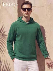 FEIAO Men's Vintage "Old Money" Solid Color Fleece Hoodie, Fashionable & Warm, Suitable For Work And Casual Wear - Green - View 1