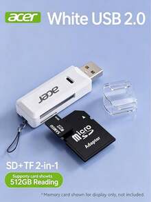 Acer Pembaca Kartu USB 2-in-1 T3-USB2.0, Casing ABS Putih, Konverter OTG Kartu Memori TF/SD, Pembaca Kartu Komputer Kecepatan Tinggi 528-USB2.0 - View 5