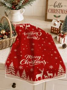 2pcs Christmas Simple Red Forest Reindeer Illustration Merry Christmas Pattern Kitchen Towels, Soft Polyester Material Dish Cloths, Suitable For Kitchen Decor, Kitchen Cleaning, Holiday Party Decoration, Kitchen Bathroom Supplies Home Essentials, Home Decor, Housewarming Gift - Multicolor - View 3