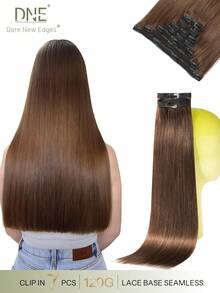 DNE HAIR Bộ 7 kẹp tóc nối tóc thật 120G màu nâu trung bình 4#, tóc Remy dệt đôi tàng hình, nối tóc không đường nối mềm mượt đuôi dày, chống rụng, tái sử dụng được, dành cho tóc mỏng, dùng cho salon, hằng ngày, đám cưới, tiệc tùng, tạo kiểu cho nữ và bé gái - S4 - Xem 1