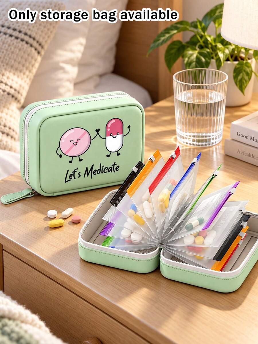 Pill Storage Box Set, Featuring A Cartoon Smiling Face Pill Pattern, 7-Day Large Capacity Pill Organizer With 2 Compartments Per Day, 14 Colorful Compartments, Reusable Travel Medicine Storage Bag, Suitable For Small Daily Items, Ideal For Health-Conscious And On-The-Go Users, Essential Medical Accessory - Multicolor - View 1