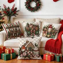 4pcs/1pc Gingerbread Man Carriage Christmas Pattern Pillow Case Without Insert, Single Side Printed Pillow Case, Suitable For Living Room Bedroom Home Decor, All Season Pillow Case - Multicolor - View 8