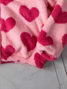 Lurzo Sweet & Cute Heart Pattern Hooded Zip-Up Plush Jacket, Soft & Warm & Comfortable, Suitable For Young Girls, Perfect For Autumn Outdoor Wear - Pink - View 6