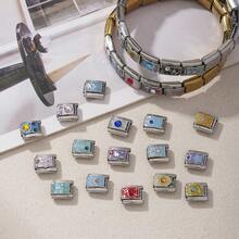 1pc Stainless Steel Italian Style Detachable Bracelet Chain Link, Mixed Theme Enamel Charm (Animal/Food/Flower/Text/Patriotic), Cute Multi-Purpose DIY Jewelry Accessory - Multicolor - View 5