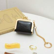 1pc Solid Color Gold Trim Litchi Grain PU Leather Jewelry Coin Earphone Storage Mini Pouch With Gold Ball Snap Button Closure, Sweet Vintage Style, Travel Commute Daily Carry Bag For Girls - Multicolor - View 29