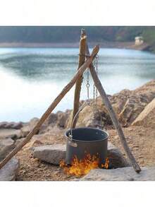 1 Set Outdoor Adjustable Campfire Pot Hanger Cooking Rack Picnic Fire Pit Support Stainless Steel Hanging Stand Portable Easy Storage Triangle Bracket - Multicolor - View 3