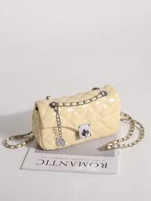 2026 Women's Luxury Quilted Diamond Embroidered Solid Color PU Leather Chain Lock Shoulder Bag, Small Handbag, High-End Fashion Versatile Crossbody Bag Suitable For Daily Outings, Work Commute, Parties, Afternoon Tea And More Occasions (Gift Box Not Included) - Yellow - View 5