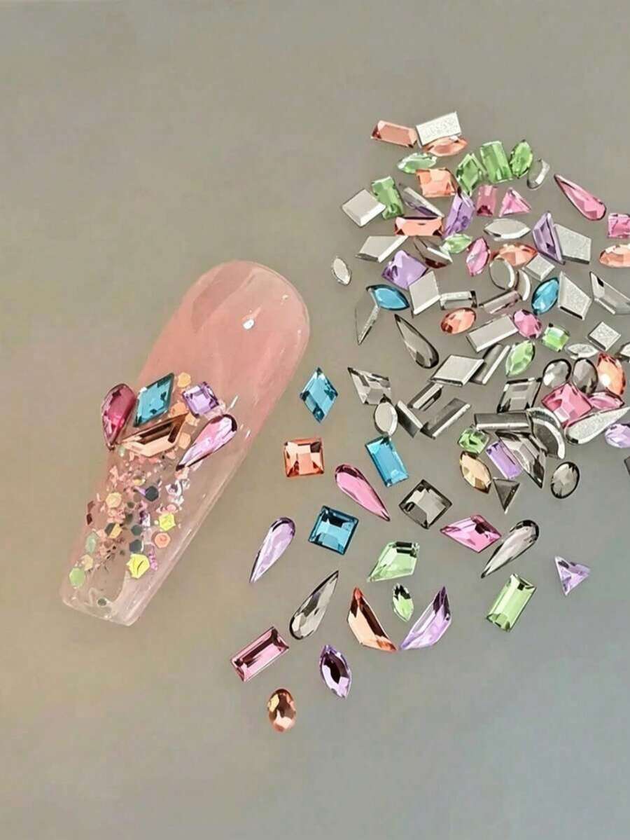 Gaya Musim Gugur, Sekitar 100 Buah Aksesori Patch Logam Rhinestone Campuran Berbagai Bentuk Acak, Rhinestone Bentuk Hati, Bintang, Tetesan Air Mata & Tidak Beraturan, Bahan Campuran, Berkilau Multi-Warna & Gaya yang Kaya, Berbagai Bentuk untuk Dipadukan Secara Bebas, untuk Kreasi Berlapis - MultiWarna - View 1