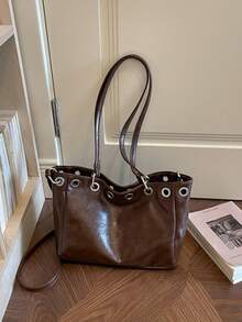 1 túi xách tote hình xô da giả bóng phong cách vintage, chi tiết khoen, dây đeo vai tháo rời, đeo đa kiểu, túi xách đi làm hàng ngày cho nữ - Nhiều màu - Xem 12
