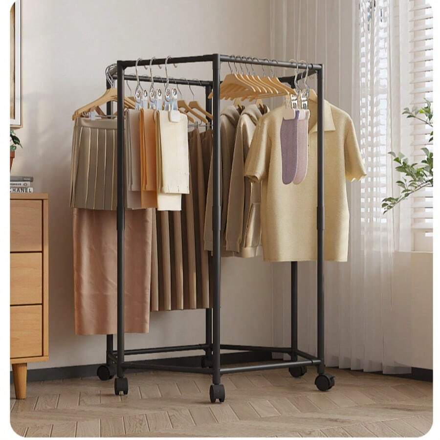 1 buah Rak Pakaian Putar Heksagonal, Rak Pakaian Bergulir Tugas Berat, Rak Pakaian Multi-Batang Logam Kokoh Hemat Ruang, Cocok Untuk Kamar Tidur, Asrama Dan Balkon, Rak Pakaian Putar Untuk Ruangan, Kamar Tidur, Ruang Tamu, Hadiah Liburan - MultiWarna - View 1