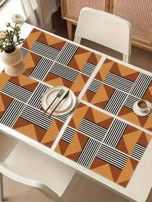 1pc Geometric Pattern Printed Table Runner, 4pcs Geometric Pattern Printed Placemats, Suitable For Holiday, Party, Birthday, Dinner, Kitchen Dining Table Decoration, All Season Room Decor, Home Textile Decoration Table Runner - Multicolor - View 15