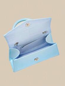 Women's Hard Shell Square Handbag With Detachable Chain Strap, Mirror PU Evening Shoulder Crossbody Bag, Medium Capacity Fits Phone, Suitable For Weddings, Dates, Birthday Parties, Graduation Proms, Banquets And Other Formal Occasions. GOOD LUCKY BAG - Baby Blue - View 8