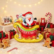 1pc 84cm Sleigh Santa Claus Shaped Foil Balloon, Suitable For Christmas, New Year, Winter Party Scene Decoration Props - View 3