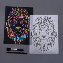 5pcs Reusable Animal Stencils, Lion, Tiger, Wolf, Dog Patterns For DIY Painting, Scrapbooking, Wall Decor And Craft Materials - Sets - View 4