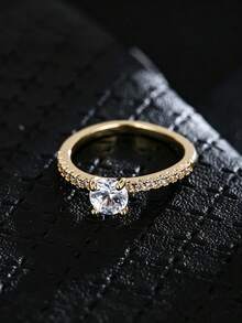 1pc Minimalist Versatile High-End Ring, Niche Design Elegant Elegant Inlaid With Artificial Zirconia, Unisex Suitable For Daily Wear - Gold - View 5