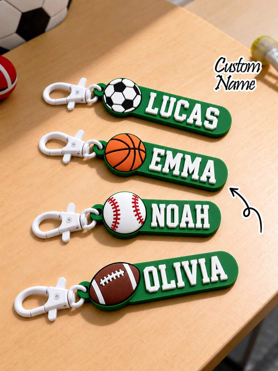 1pc Personalized Name Football Keychain, Backpack Charm Keychain, Customized Letter Football Accessory, Suitable For Football Players - Multicolor - View 1