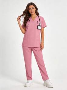Pink Scrub Set For Medical And Beauty Work - Pink Nurse Uniform - View 9