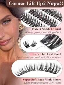 Natural Eyelash Clusters, Fine Eyelash Clusters, Cat Eye Clusters, Natural Eyelash Extension Effect 10-16mm Pre-Set Eyelash Map, Single Eyelash Clusters, Eyelash Clusters - D - View 3