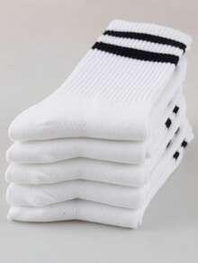 3/5/10/15/20/30 Pairs Mid-Calf Socks, Unisex Black Striped Personalized Soft Comfortable Outdoor Sports Home School, Halloween, Christmas Gifts - Multicolor - View 2
