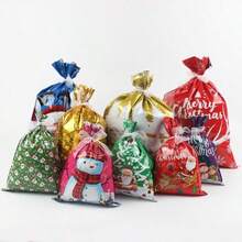 Set 10 Tas Hadiah Natal, Tas Permen Malam Natal dengan Tali Serut, Tas Dekorasi Natal, Tas Kado - Beraneka warna - View 3