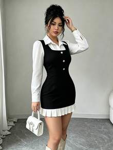 Romantic And Sweet Black And White Dating Dress With Ruffled Hem, Layered Garment In Spring, Summer And Autumn. - Black - View 4