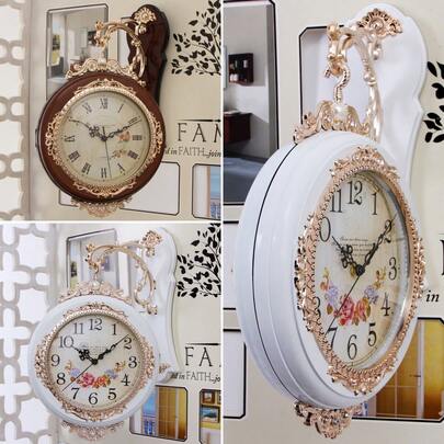 Double-Sided Wall Clock Decoration, Silent Clock Round Antique Wall Clock Indoor And Outdoor Office Living Room Kitchen Porch Home Decoration