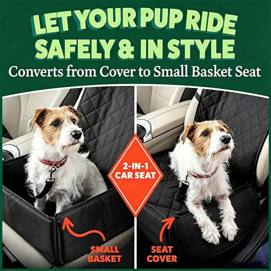 Waterproof 2-In-1 Pet Car Seat Cover, Convertible Dog Booster Seat Protector, Non-Slip Stain-Resistant Oxford Fabric Car Travel Mat, Suitable For Small Dogs, Puppies, Cats, Universal For Sedan, SUV, Van