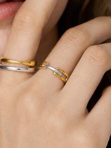 Minimalist Fashionable Unique S925 Sterling Silver Signature Link Mixed Metal Stacking Ring For Women Daily Wear - Link Stacking Ring - View 5