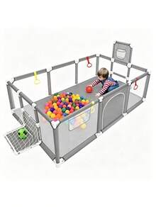 Corralito para Bebé, Corral de Gimnasio y Juegos Infantil, y Divertido, Área de Actividades Plegable y Portátil, Ideal para Estimulación y Entretenimiento en Casa - Gris Claro - Ver 1