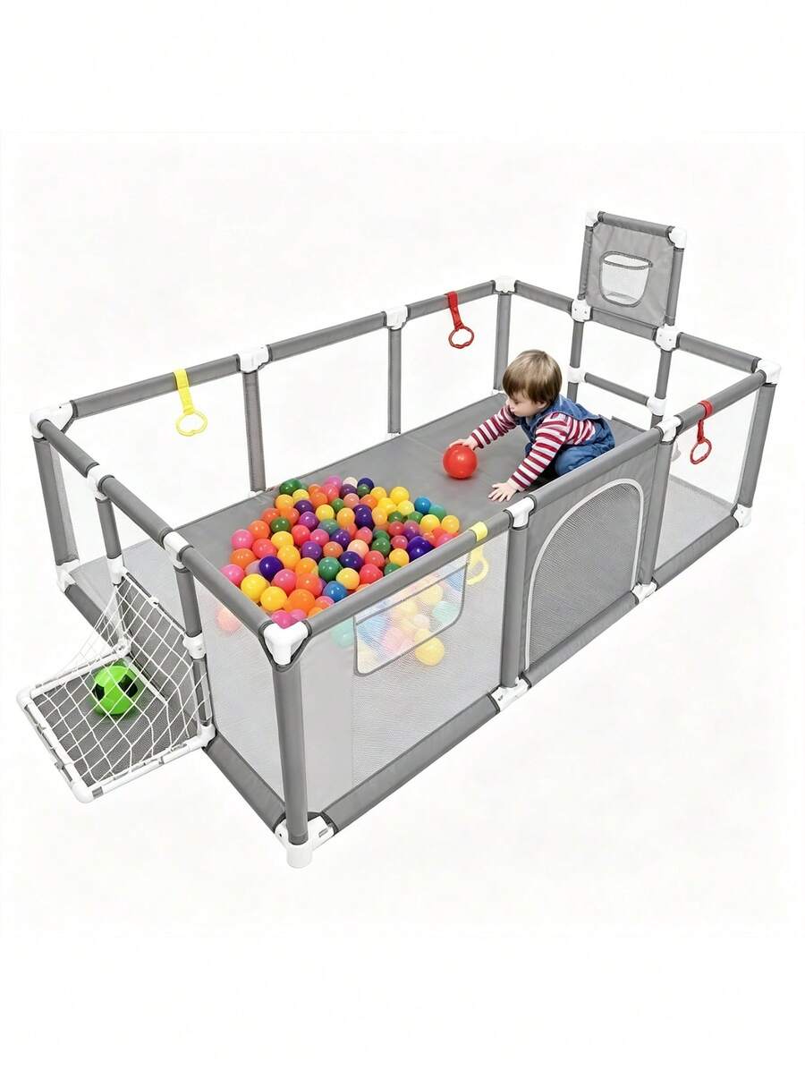 Corralito para Bebé, Corral de Gimnasio y Juegos Infantil, y Divertido, Área de Actividades Plegable y Portátil, Ideal para Estimulación y Entretenimiento en Casa - Gris Claro - Ver 1