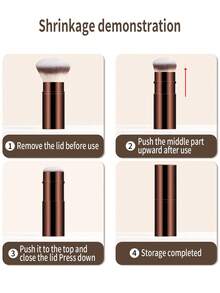 2pcs Retractable Makeup Brush With Protective Cap & Makeup Sponge Set, Dust-Proof Design, Dense Soft & Bouncy Bristles, Gentle Powder Pickup, Easy To Carry - Multicolor - View 3
