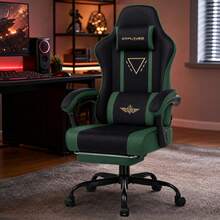 Fabric Gaming Chair With Footrest, Ergonomic Computer Desk Chair With Pocket Spring Cushion Home Office High Back Lumbar Support Heavy Duty Wide - Green - View 10