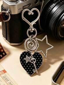 Gothic Heart Polka Dot Keychain, Skull Key Star Hollow Star Swirl Charm Key Ring, Y2K Aesthetic Bag Pendant Accessory With Heart‑Shaped Clasp - Multicolor - View 2
