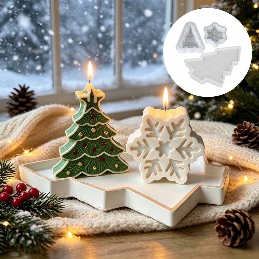 SILIKE LUFEI 3pcs Resin Silicone Mold Christmas Snowflake & Christmas Tree & Christmas Tree Tray Set Decor Mold, Suitable For Making Epoxy Resin, Plaster, Candle, Aromatherapy Products, Home Decor Display Silicone Mold - Silicone Mold - View 1