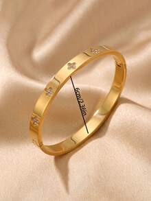 2pcsGold‑Tone Bangle Set, Clover Accents & Paved Zirconia Cross Charm For Understated Elegance - Gold - View 6