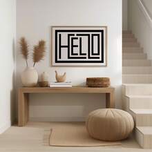 1PC Unframed Hello Text Canvas Wall Art, Modern Geometric Line "Hello" Letter Print, Black And White Minimalist Typography Wall Decor For Entryway Living Room Bedroom - 111 - View 1