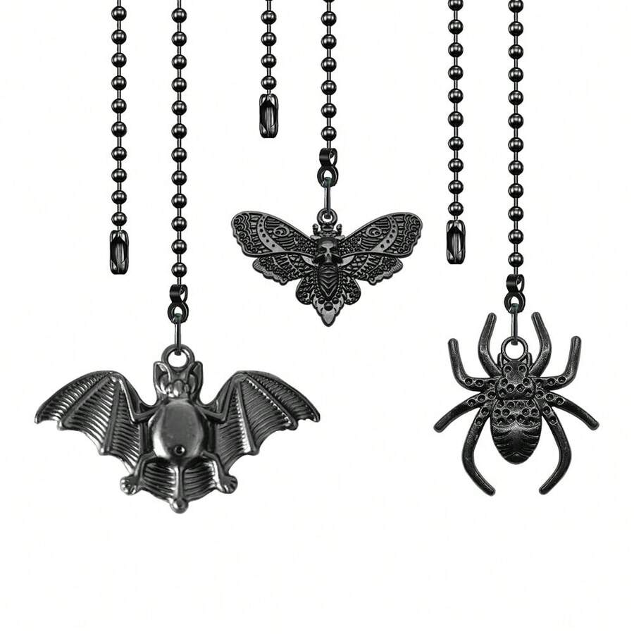 Halloween Decor Ceiling Fan Pull Chain Extension 12 Inch Black Bat, Spider, Death's-Head Hawkmoth Extension Decorative Ceiling Fan Pull Chain Kit - Black - View 1