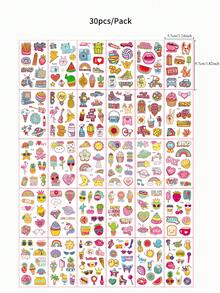 30 Sheets Cartoon Temporary Tattoos For Children, French Fries, Desserts, Donuts, Fruits, Strawberries Cute Pattern Tattoo Stickers For Hand, Face And Body Decor, Suitable For Birthday Party Gifts Holiday Body Art, Fake Tattoo Waterproof - Multicolor - View 9