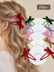 10-Pack Christmas Ribbon Bow BB Hair Clip Set, Red And Green Merry Christmas Print Enameled Snap Hair Clips, Women's Holiday Side Bangs Hair Accessories, Christmas, Christmas Hair Accessories, Party, Cute Style, Prom Hair Accessories, Hair Accessories, Women's Halloween Hair Accessories, Christmas Hair Accessories, Christmas Decorations, Christmas Accessories, Christmas Costumes, Christmas Gifts. - Multicolor - View 2