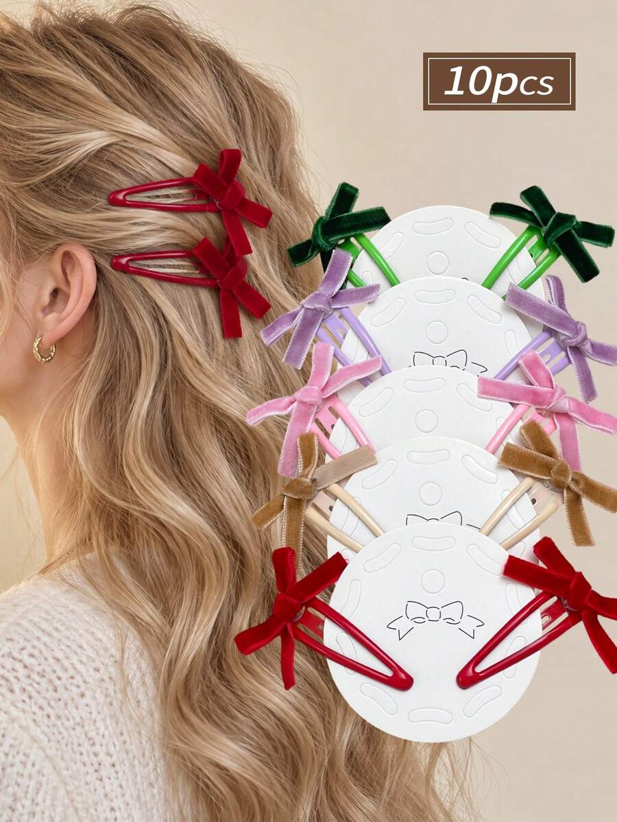 10-Pack Christmas Ribbon Bow BB Hair Clip Set, Red And Green Merry Christmas Print Enameled Snap Hair Clips, Women's Holiday Side Bangs Hair Accessories, Christmas, Christmas Hair Accessories, Party, Cute Style, Prom Hair Accessories, Hair Accessories, Women's Halloween Hair Accessories, Christmas Hair Accessories, Christmas Decorations, Christmas Accessories, Christmas Costumes, Christmas Gifts.