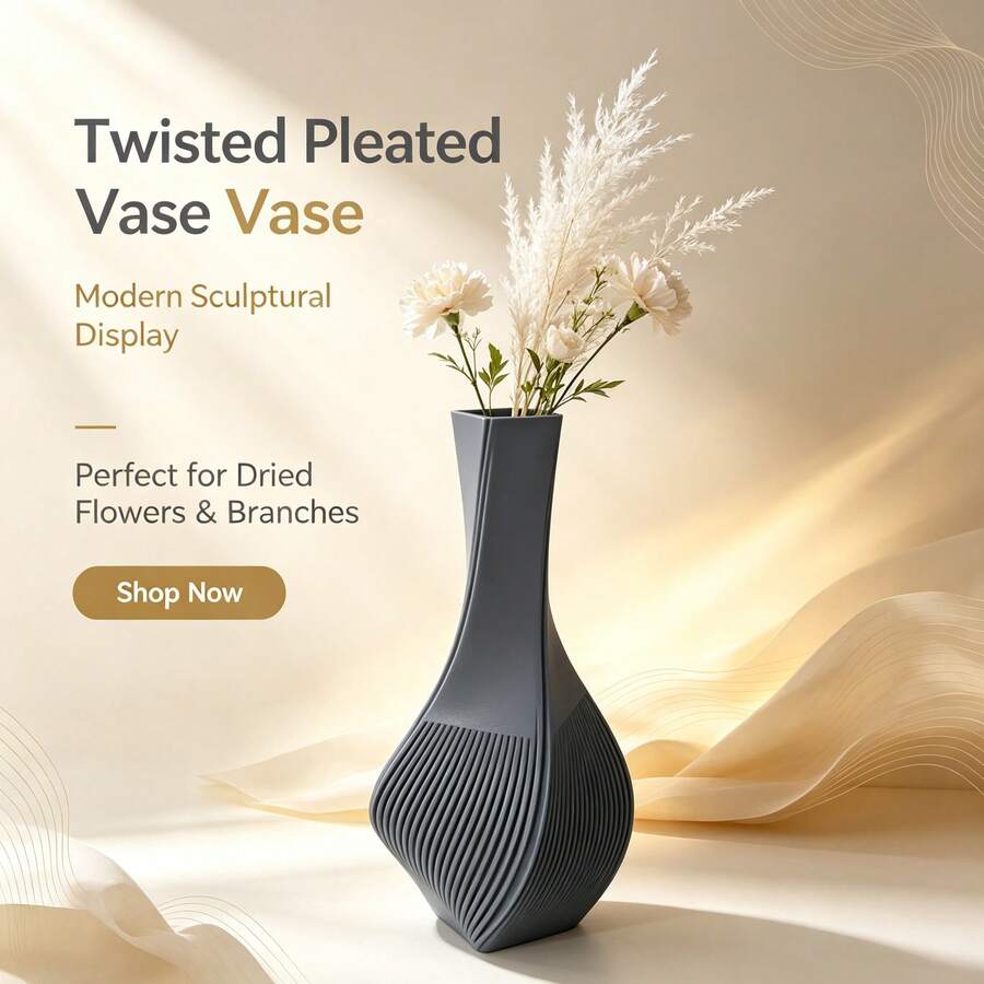Aesthetic Twisted Vase, Modern Sculptural Flower Holder, Suitable For Dried Flowers And Branches, Elegant Textured Home & Office Decor, Minimalist Desktop Centerpiece - Vase - View 1